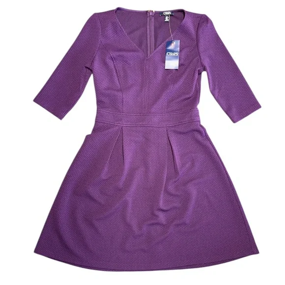 Chaps Women’s Purple Fit & Flare Textured 3/4 Sleeve V-Neck Party Dress Sz 6 NWT - Picture 6 of 11